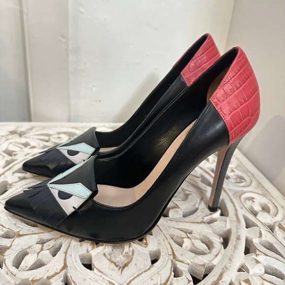 NOT FOR SALE- Multicolor Leather Monster Eyes Pointed Toe Pumps Size 36.5 - Picture 2 of 8